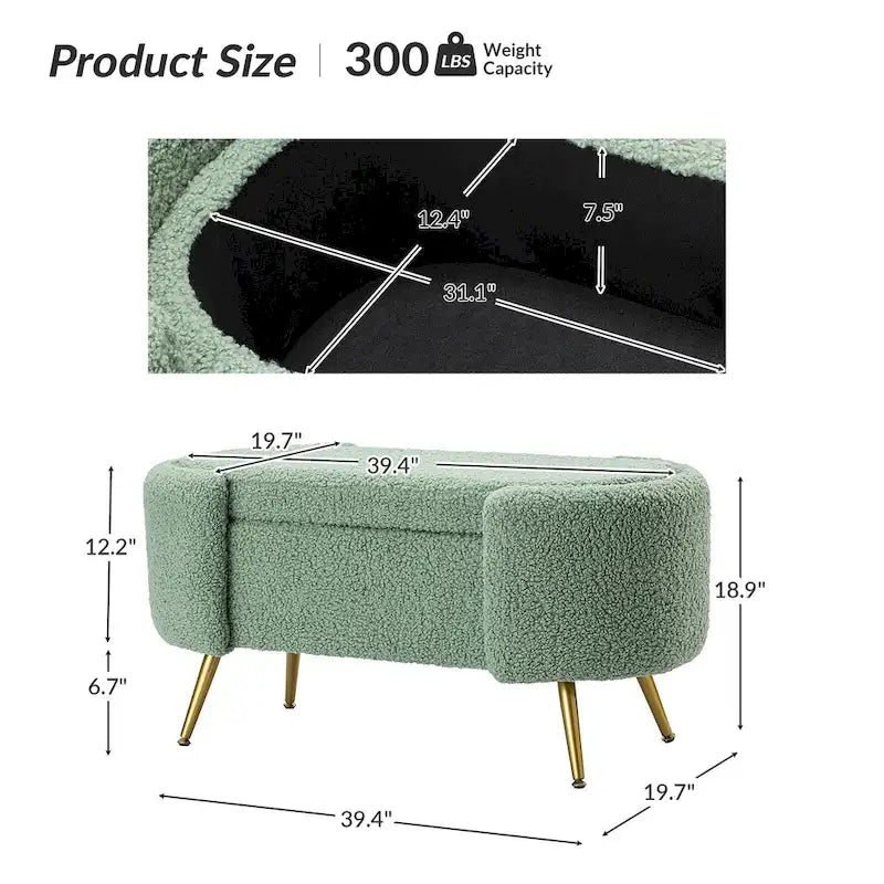 Banc de rangement large avec pieds en métal