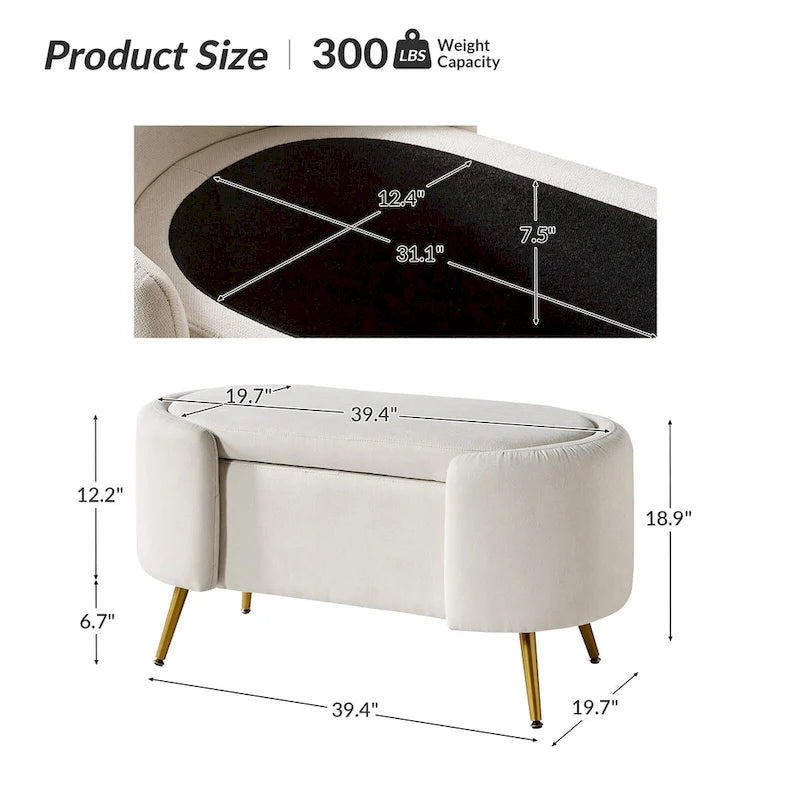 Banc de rangement large avec pieds en métal