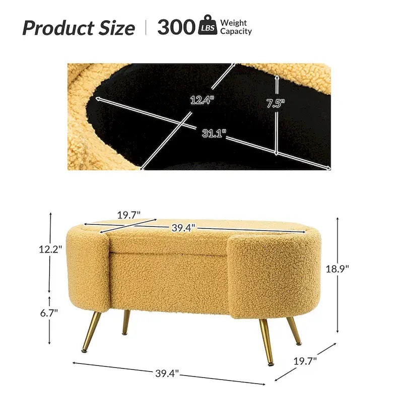 Banc de rangement large avec pieds en métal