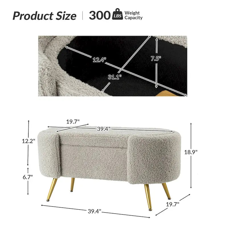 Banc de rangement large avec pieds en métal