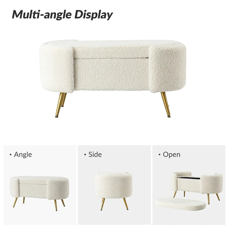 Banc de rangement large avec pieds en métal