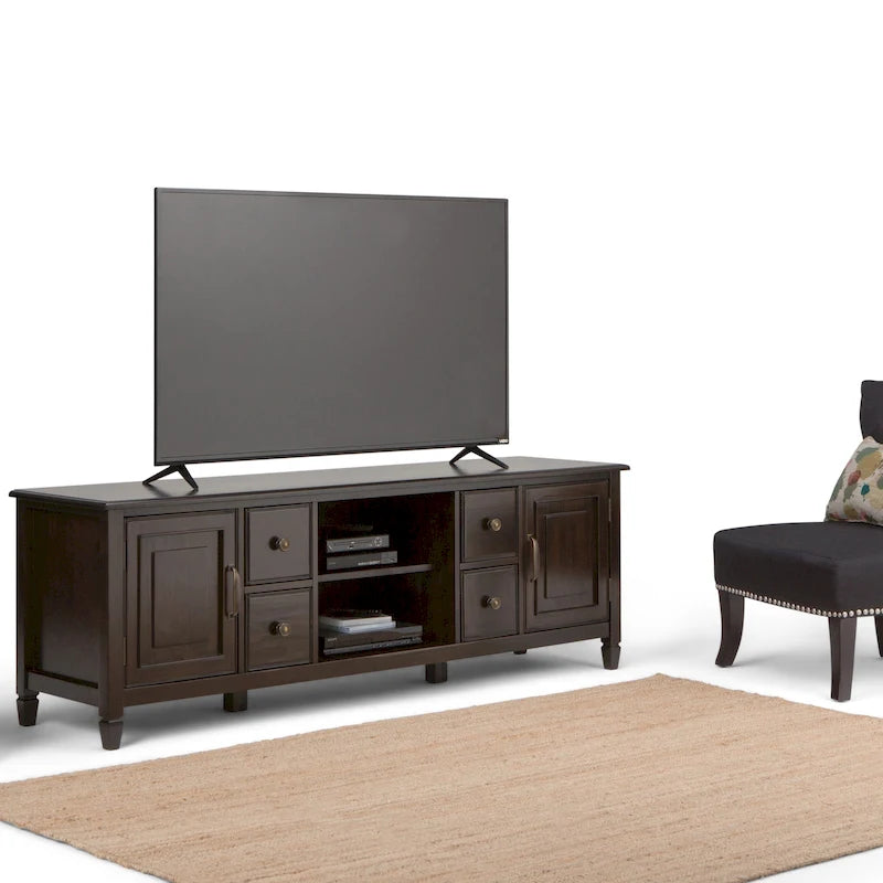 Meuble TV bas traditionnel en bois massif