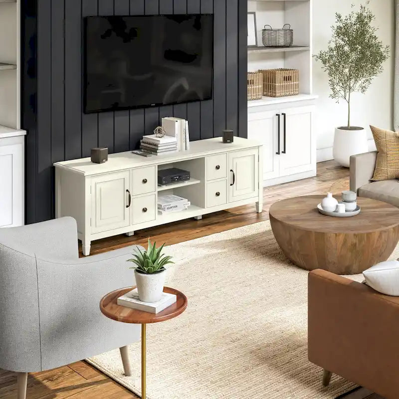 Meuble TV bas traditionnel en bois massif