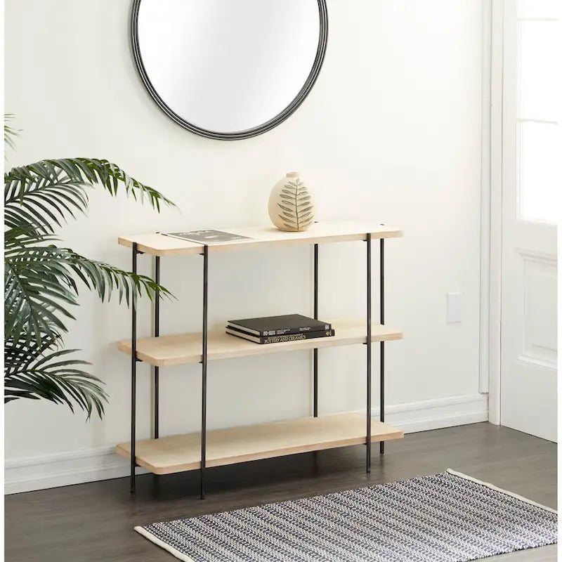 Console en bois avec pieds fins en métal noir