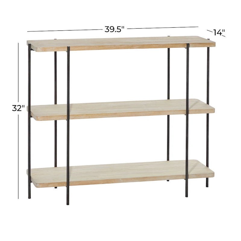 Console en bois avec pieds fins en métal noir