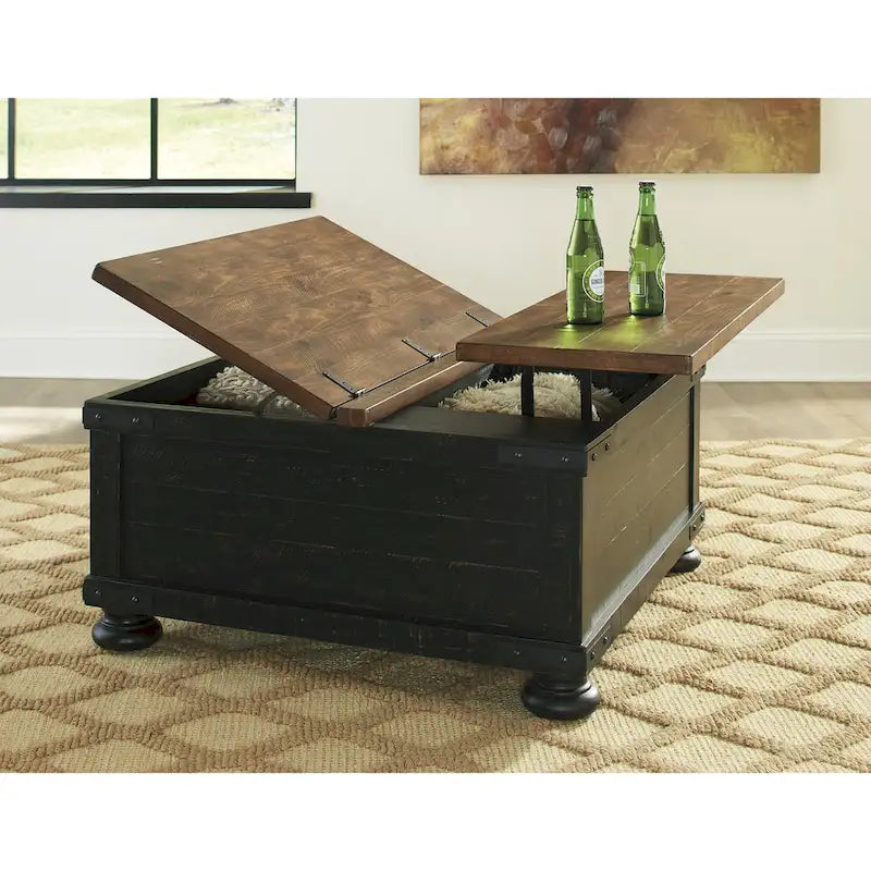 Table basse relevable carrée décontractée noire/marron
