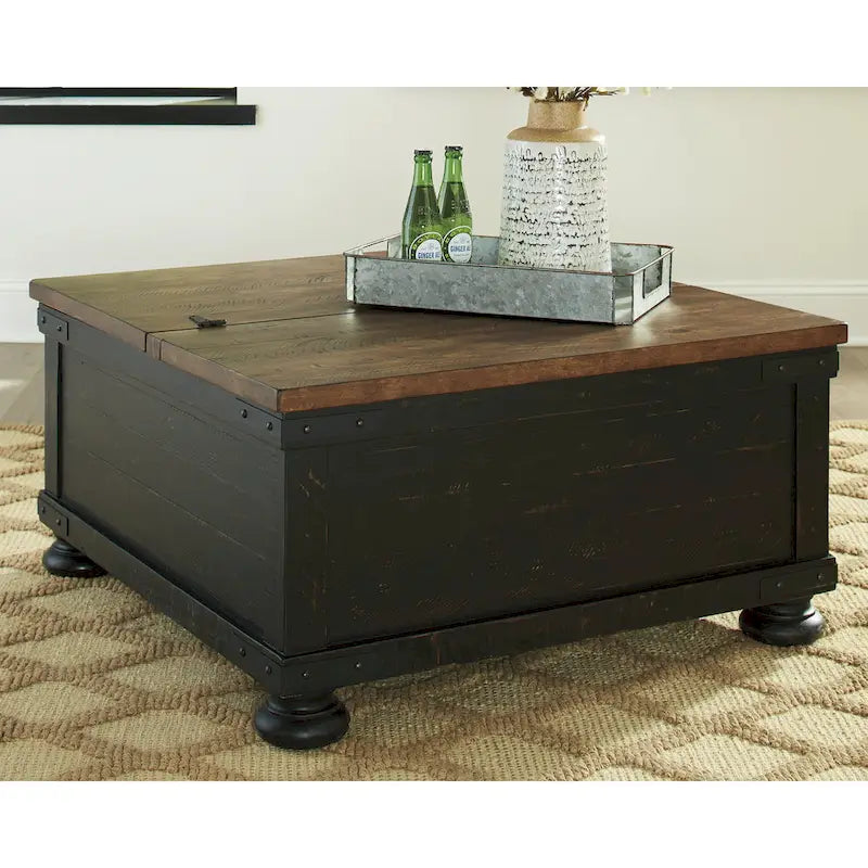 Table basse relevable carrée décontractée noire/marron