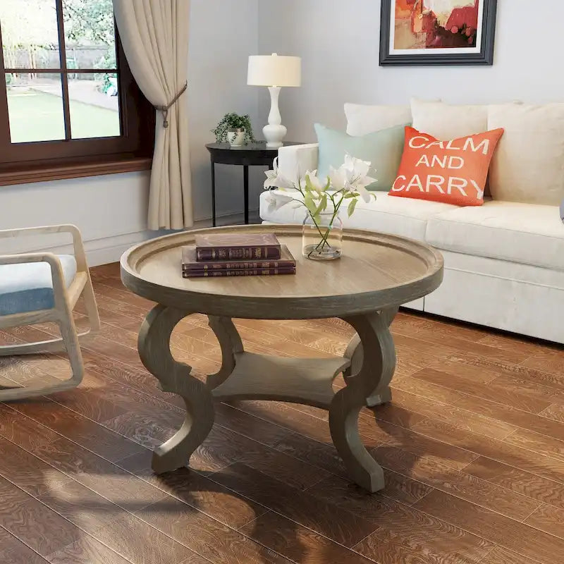 Table basse ronde imitation bois