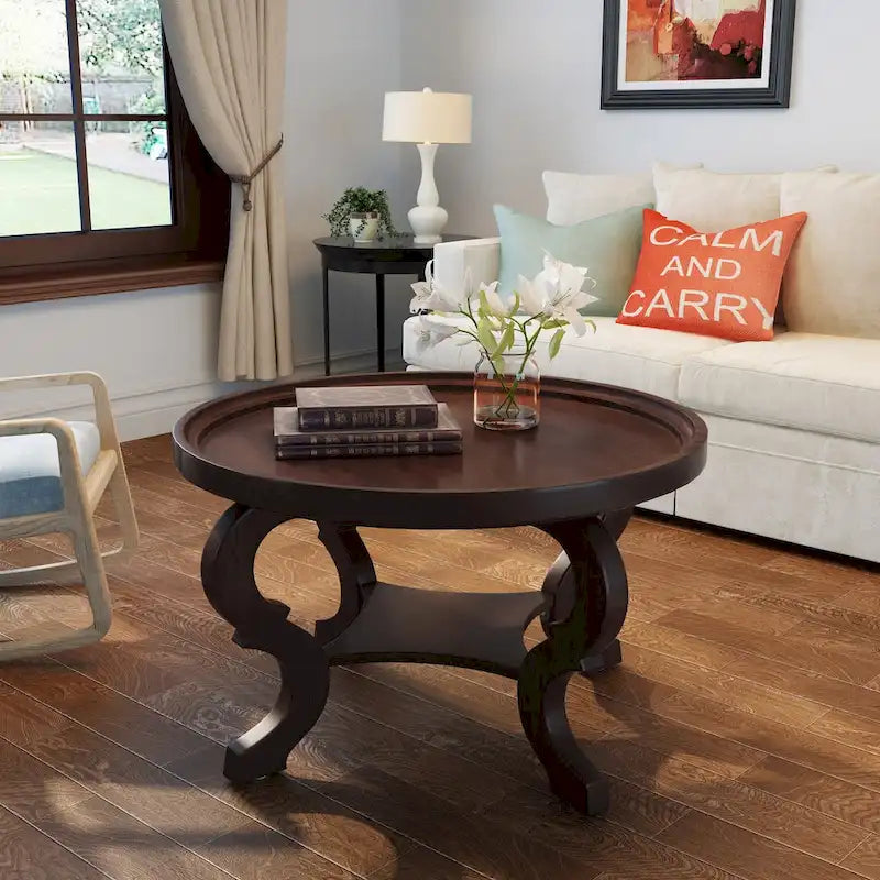 Table basse ronde imitation bois