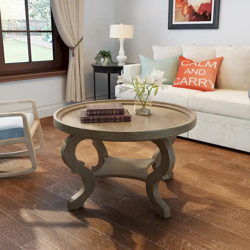 Table basse ronde imitation bois