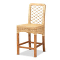 Tabouret de comptoir moderne en rotin naturel marron et bois, style bohème