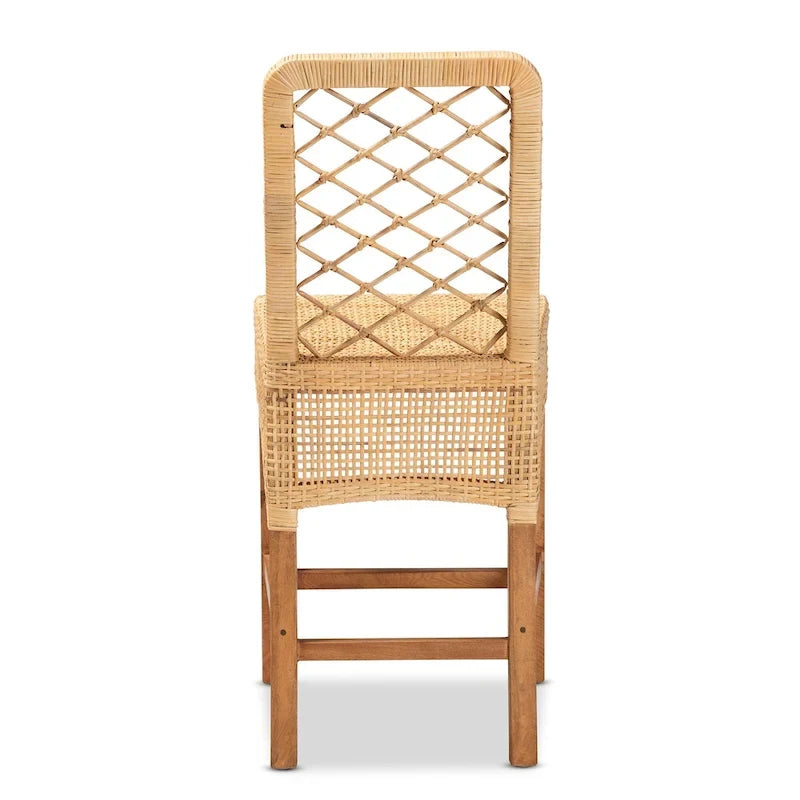 Tabouret de comptoir moderne en rotin naturel marron et bois, style bohème