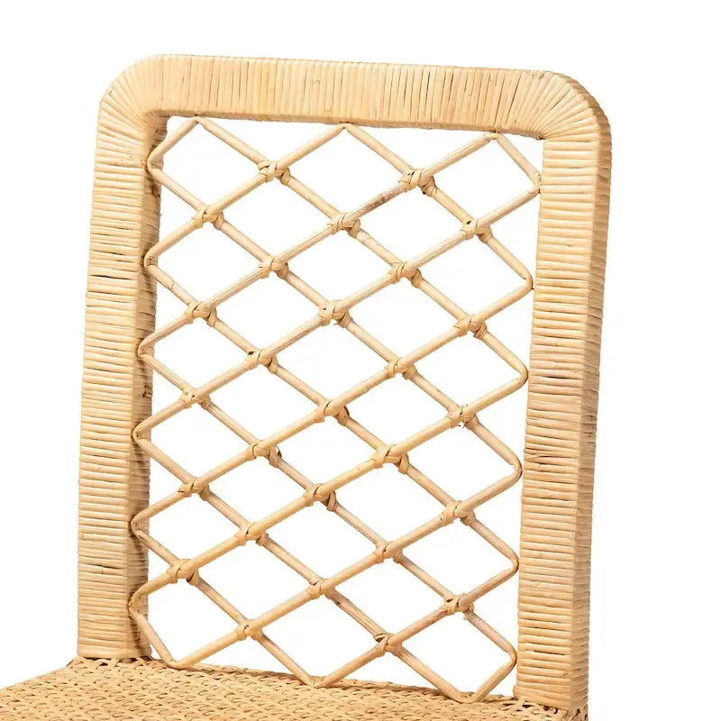 Tabouret de comptoir moderne en rotin naturel marron et bois, style bohème