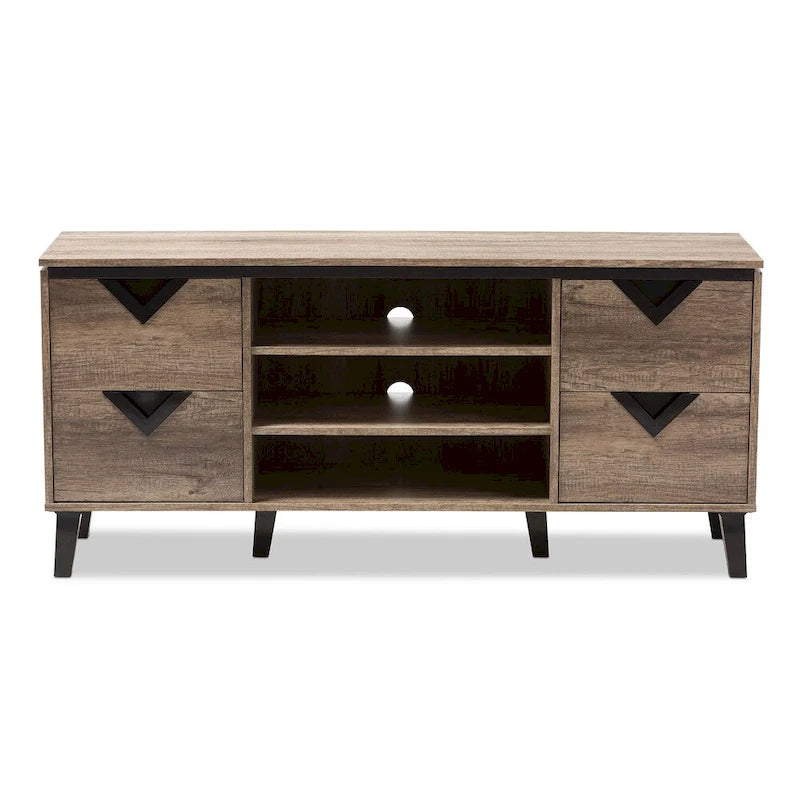 Meuble TV contemporain en bois marron clair à 4 tiroirs