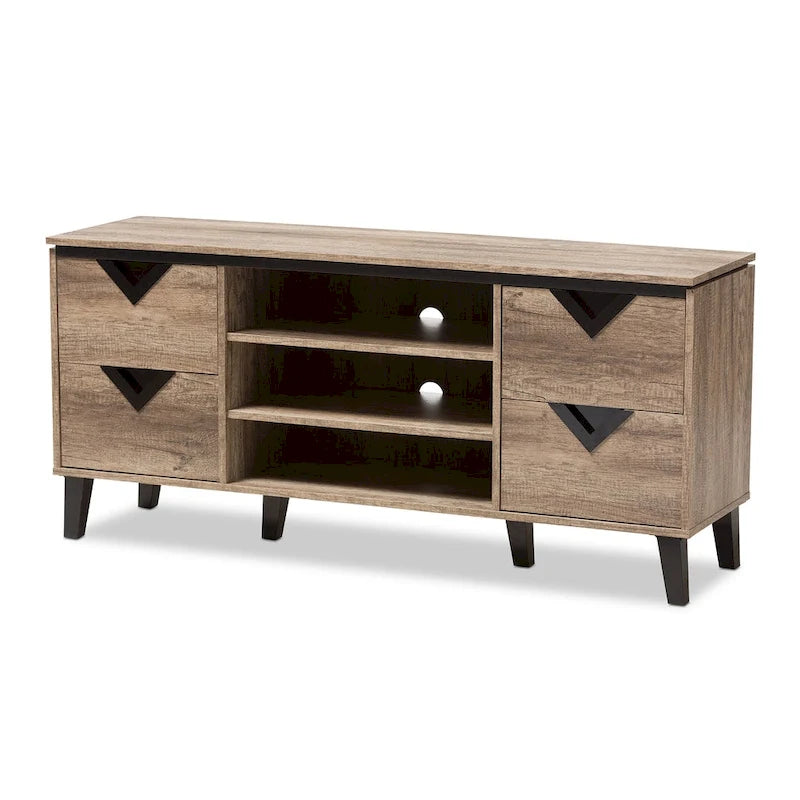 Meuble TV contemporain en bois marron clair à 4 tiroirs