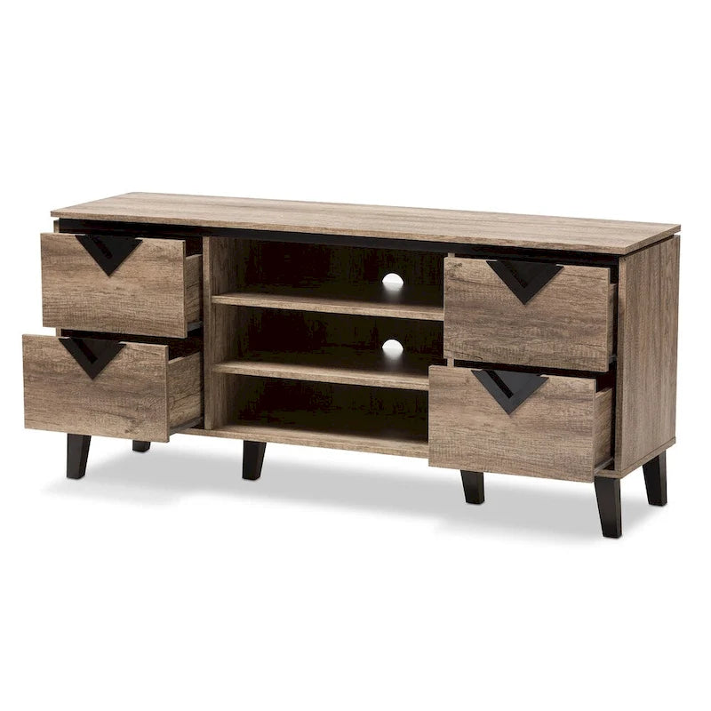 Meuble TV contemporain en bois marron clair à 4 tiroirs
