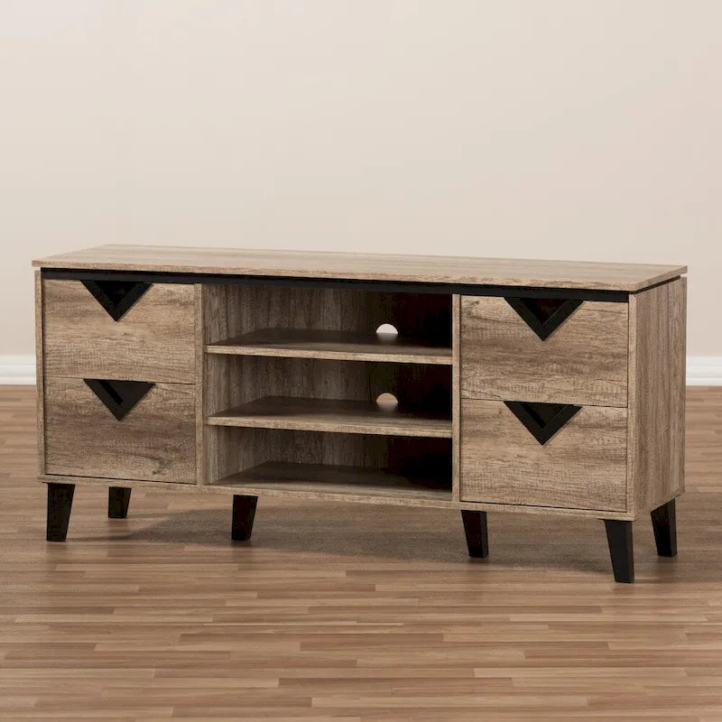Meuble TV contemporain en bois marron clair à 4 tiroirs