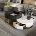 Table basse ronde relevable avec rangement et plateau pivotant