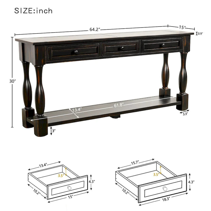 Console avec tiroirs et étagère