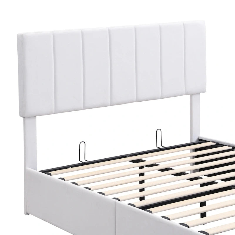 Lit plateforme rembourré avec système de rangement hydraulique