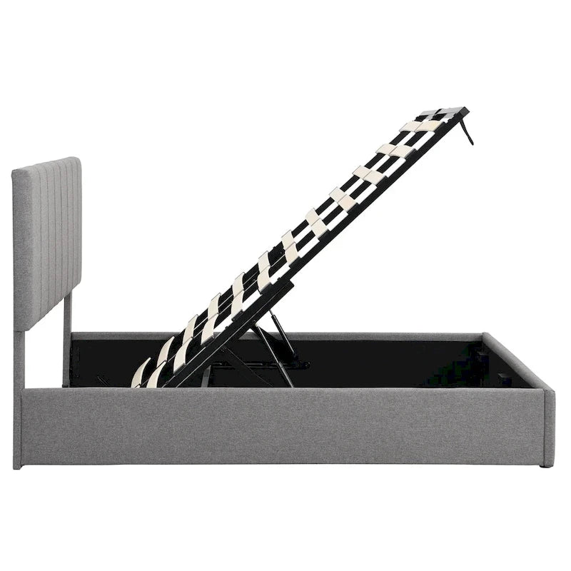 Lit plateforme rembourré avec système de rangement hydraulique