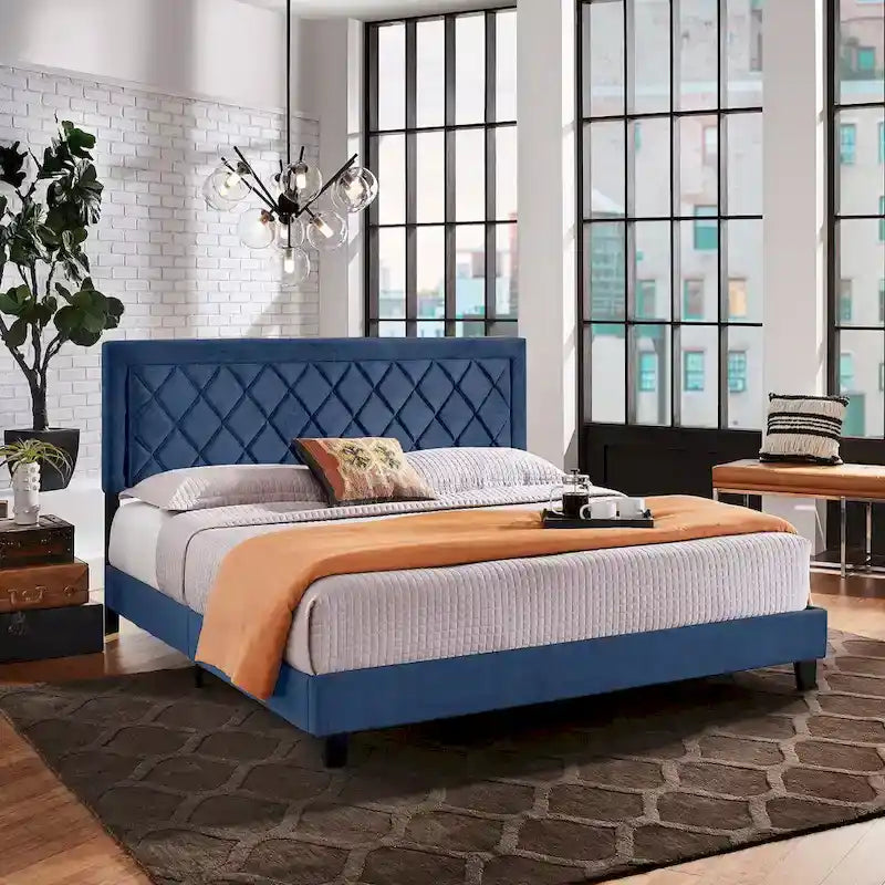 Lit plateforme en tissu velours