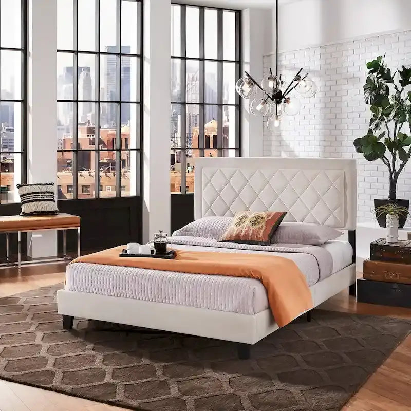 Lit plateforme en tissu velours