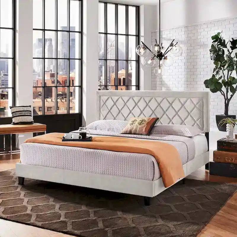 Lit plateforme en tissu velours