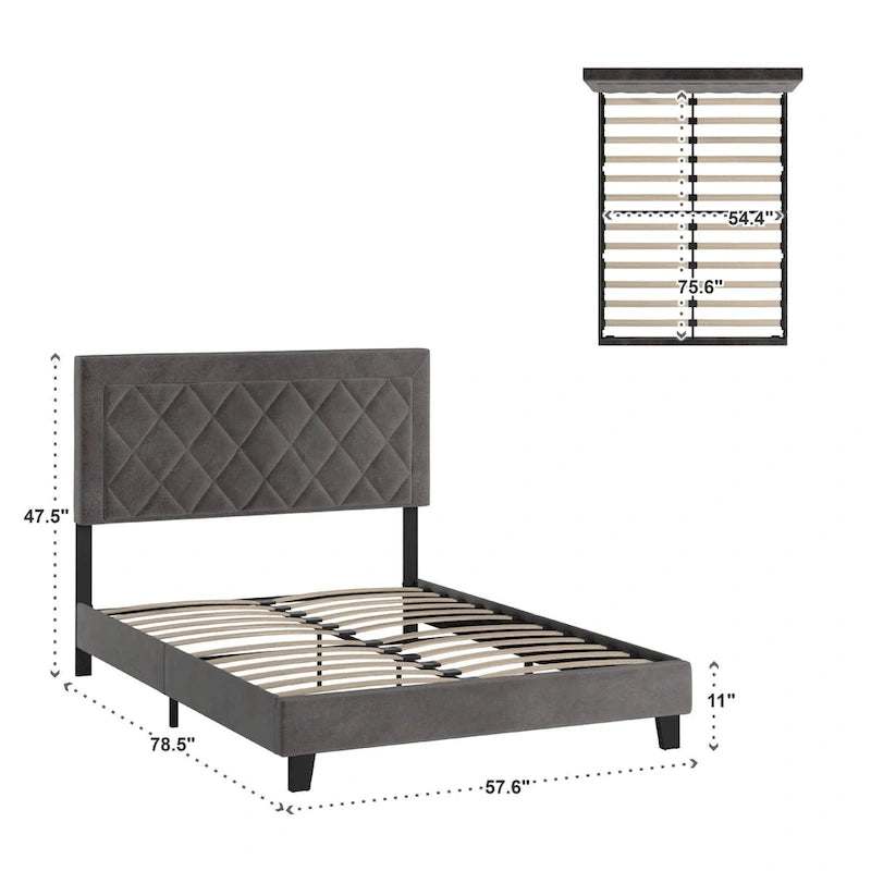 Lit plateforme en tissu velours