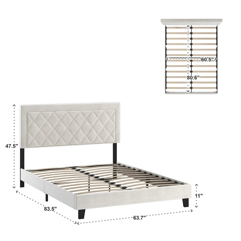 Lit plateforme en tissu velours