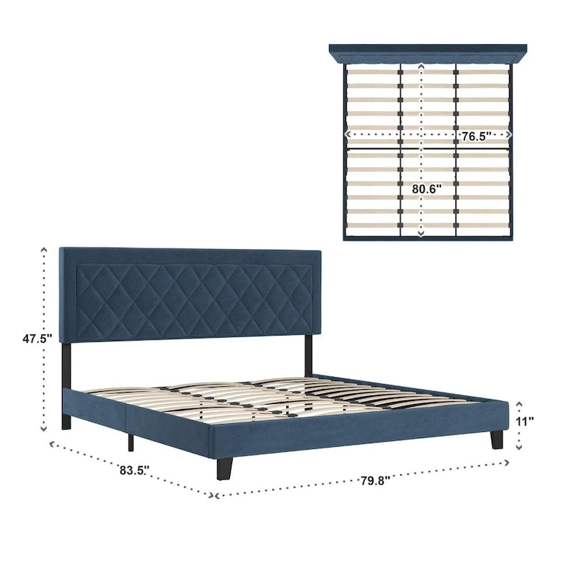 Lit plateforme en tissu velours