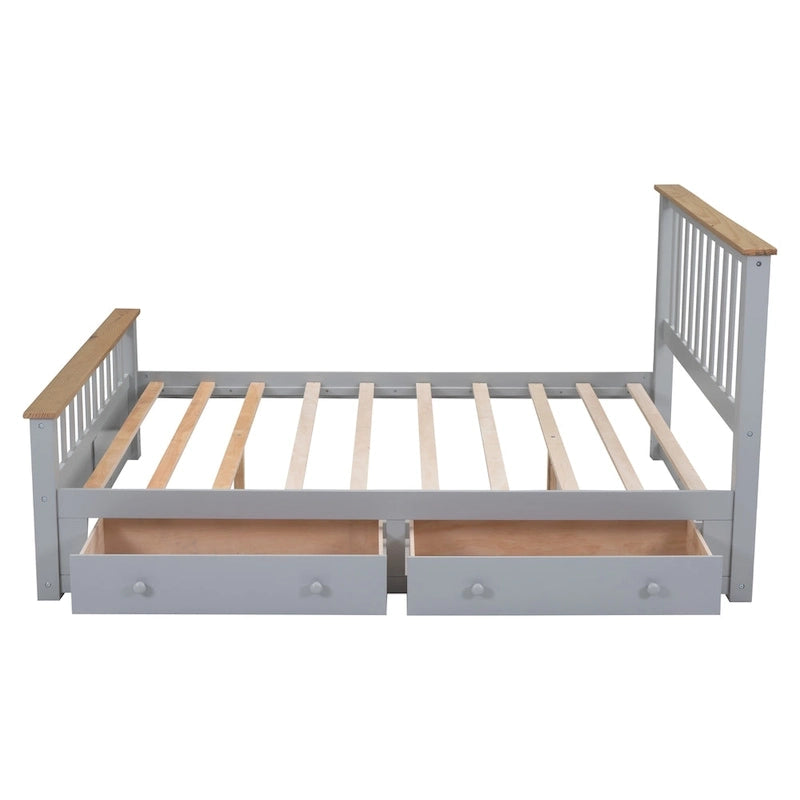 Lit plateforme en bois avec deux tiroirs et support à lattes en bois