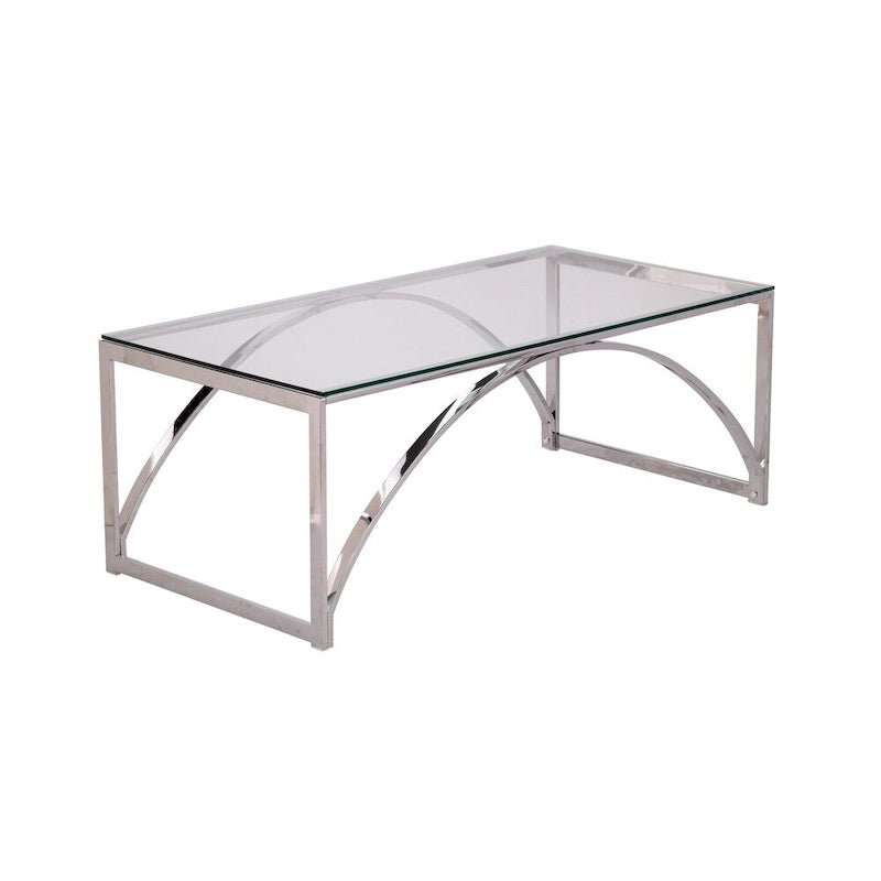 Table basse contemporaine en verre et argent