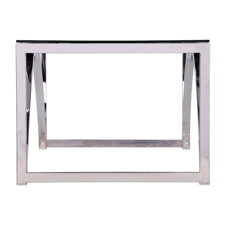 Table basse contemporaine en verre et argent