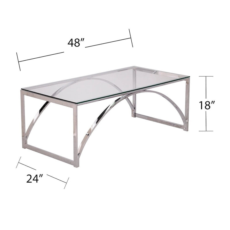 Table basse contemporaine en verre et argent