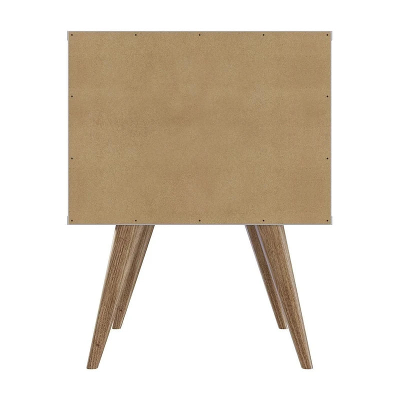 Table de chevet avec poignées en similicuir bleu et naturel