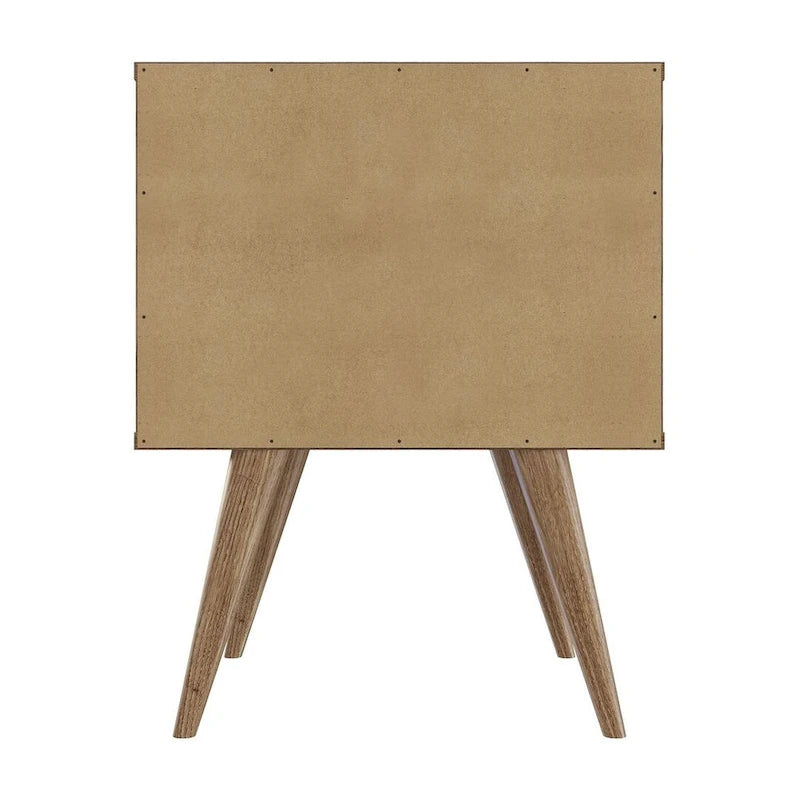 Table de chevet avec poignées en similicuir bleu et naturel