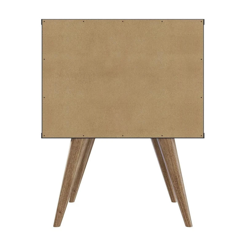 Table de chevet avec poignées en similicuir bleu et naturel