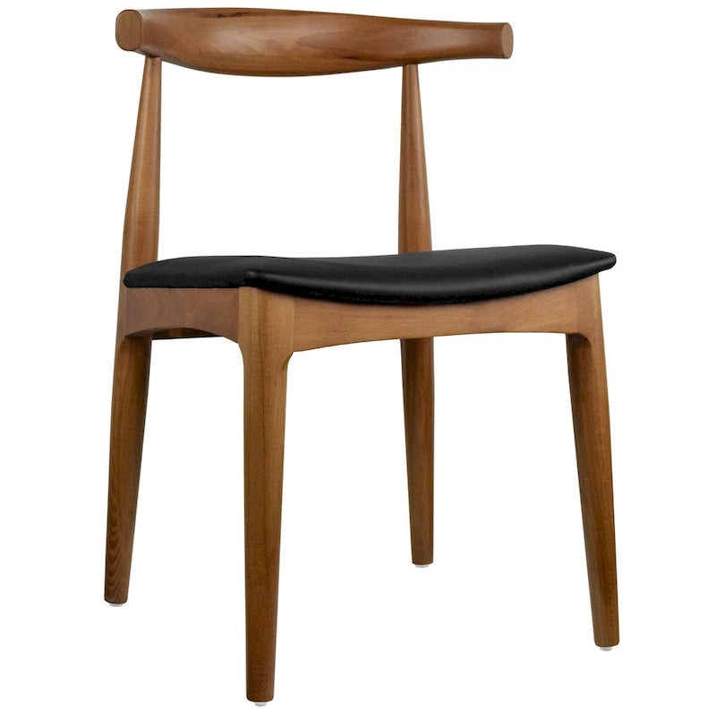 Chaise de salle à manger en bois massif avec coussin en cuir PU et accoudoirs