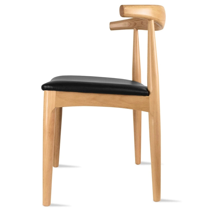 Chaise de salle à manger en bois massif avec coussin en cuir PU et accoudoirs