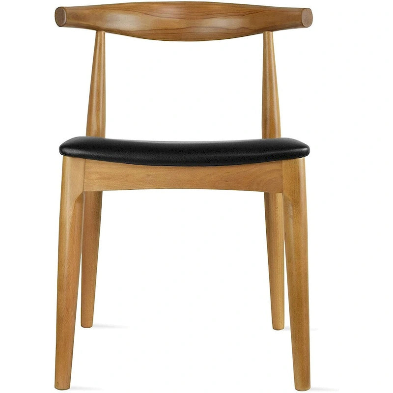 Chaise de salle à manger en bois massif avec coussin en cuir PU et accoudoirs