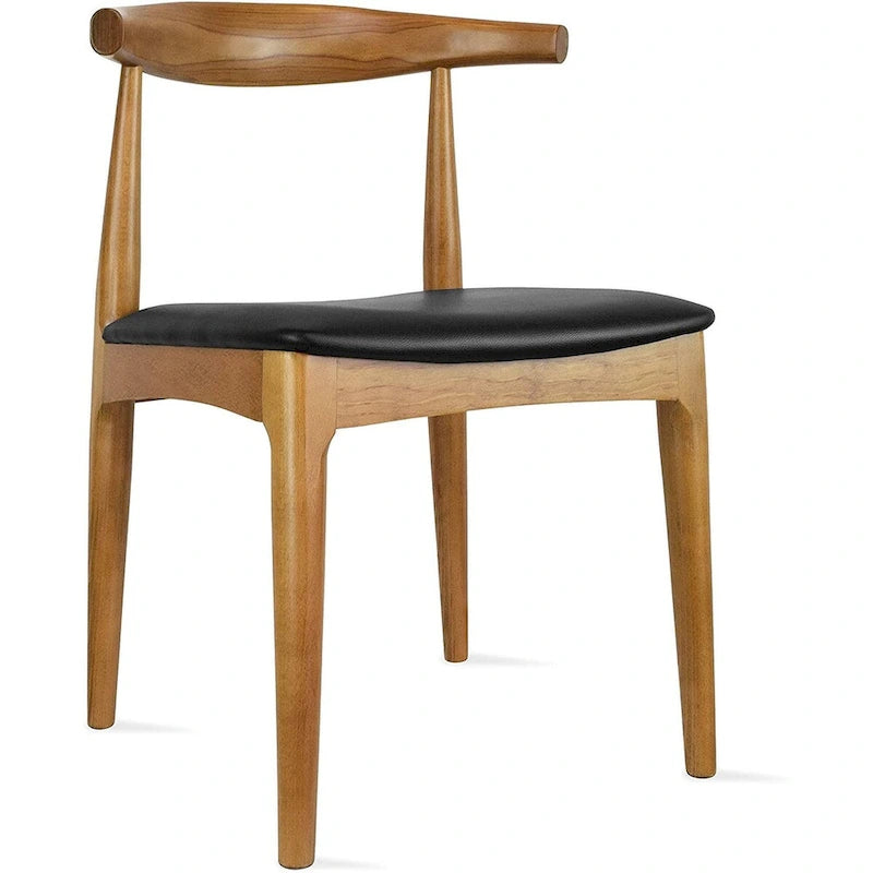 Chaise de salle à manger en bois massif avec coussin en cuir PU et accoudoirs