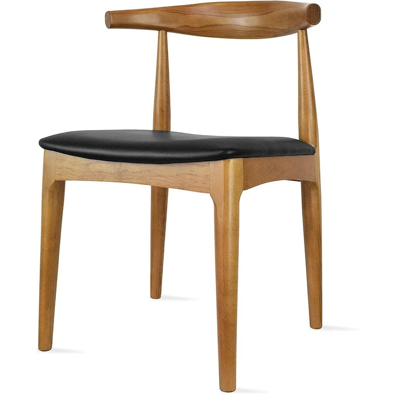 Chaise de salle à manger en bois massif avec coussin en cuir PU et accoudoirs