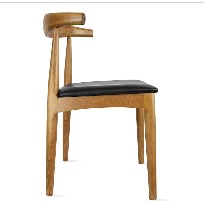 Chaise de salle à manger en bois massif avec coussin en cuir PU et accoudoirs