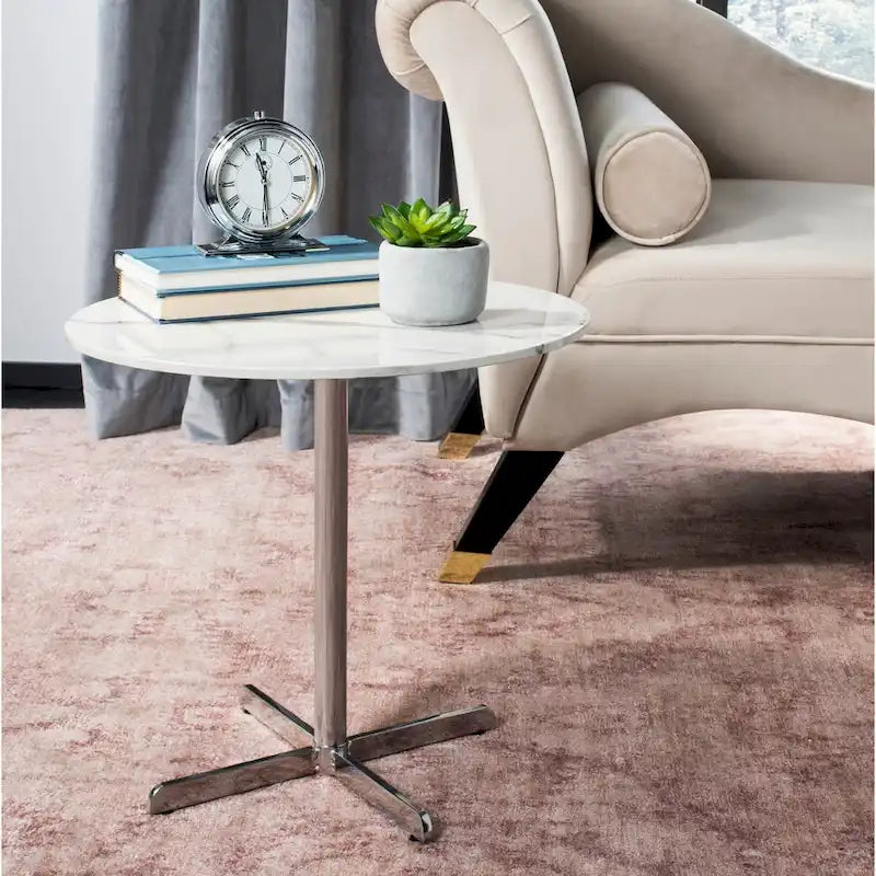 Table d'appoint ronde blanche/laiton