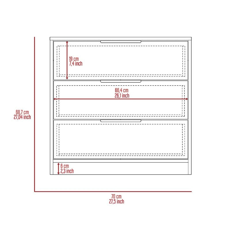 Commode 3 tiroirs plateau supérieur, finition gris clair