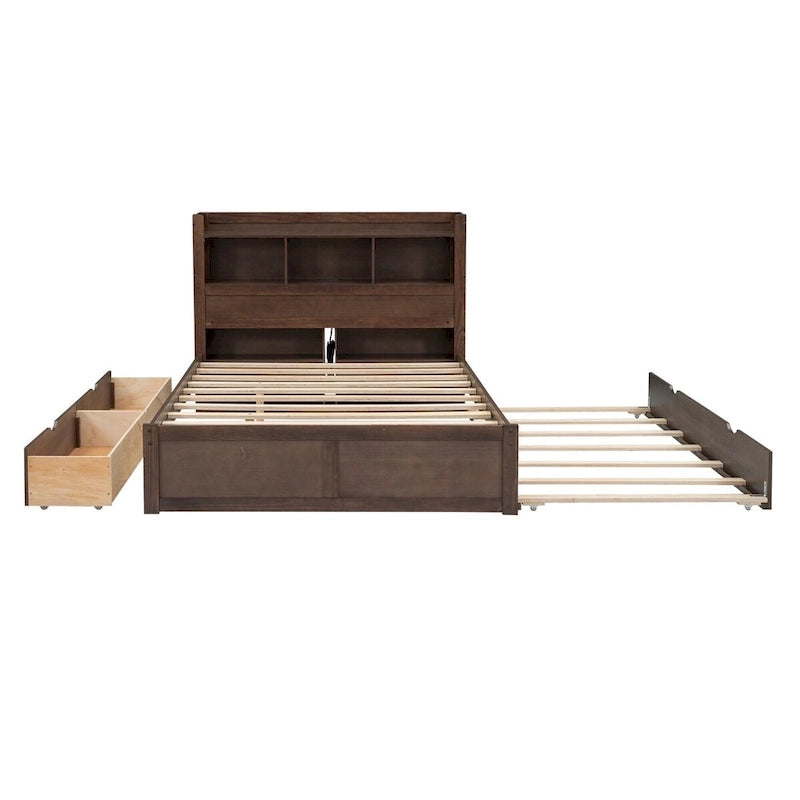 Lit plateforme de rangement avec étagères coulissantes