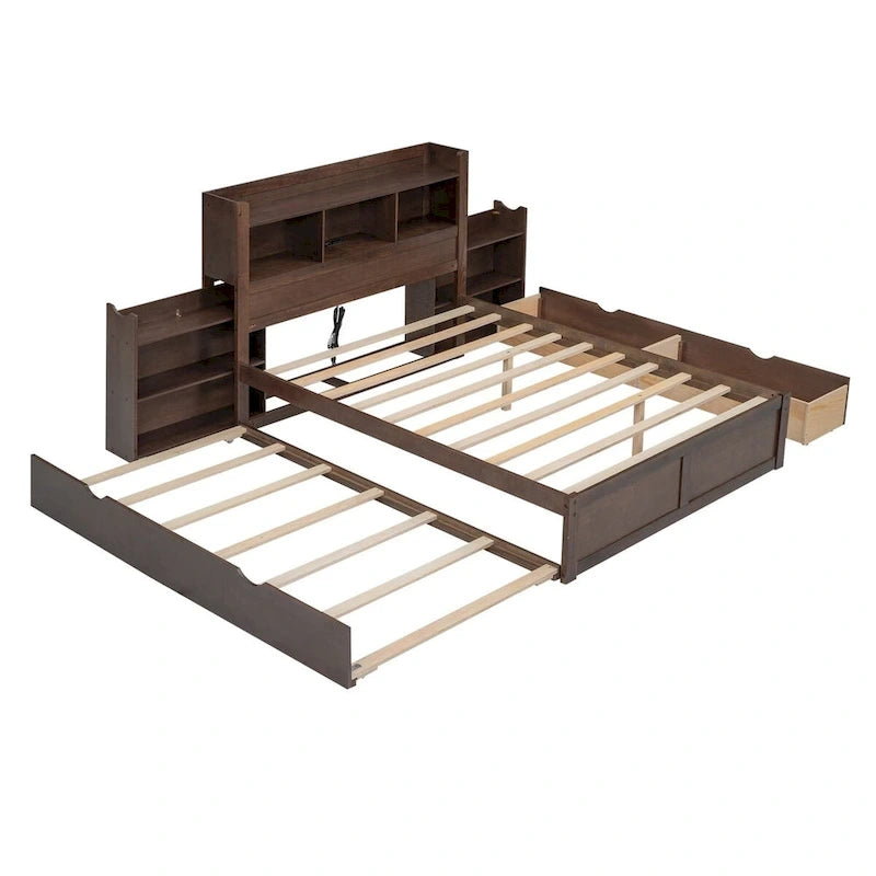 Lit plateforme de rangement avec étagères coulissantes