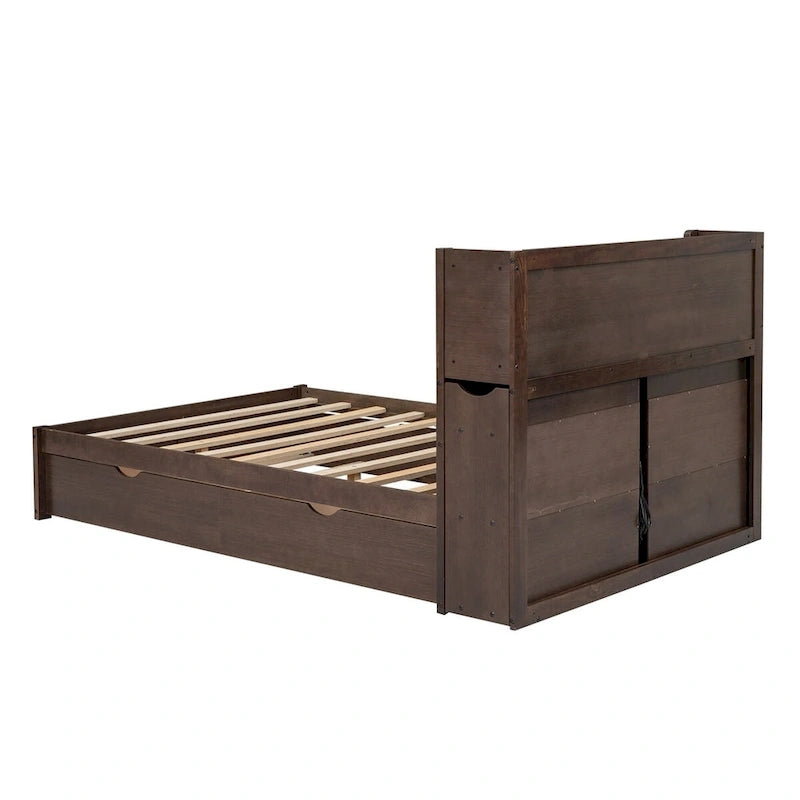 Lit plateforme de rangement avec étagères coulissantes