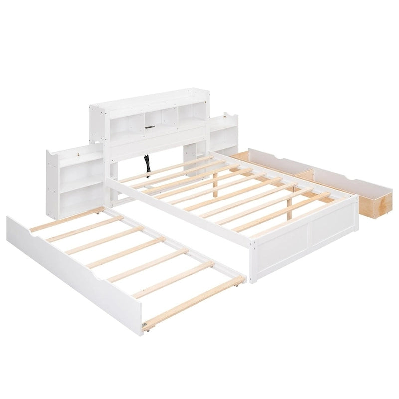 Lit plateforme de rangement avec étagères coulissantes